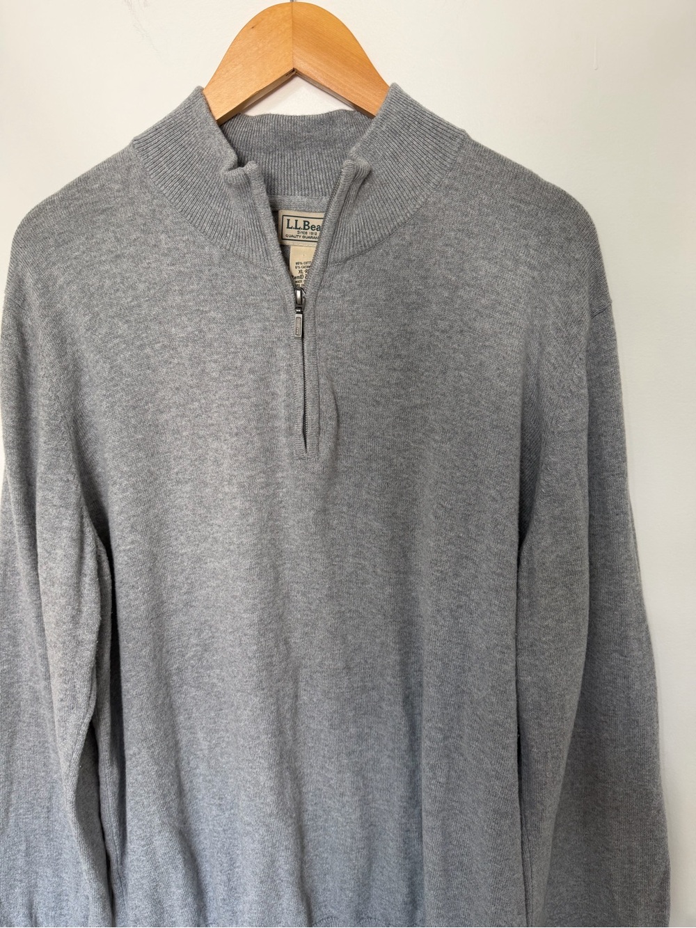 L.L.Bean Mens XL Gray Cotton Cashmere 1/4 Quarter Zip Pullover Sweater Mock Neck